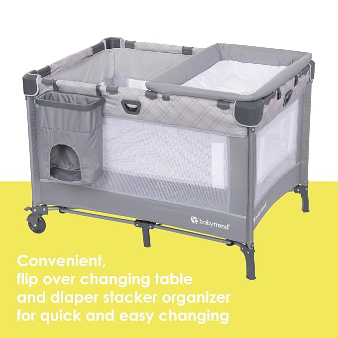 Baby Trend Lullaby Nursery Suite EZ-Fold Playard with Portable Rocking Lounger, Madrid Plaid-CubbioJoy