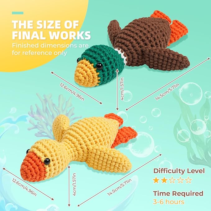 Crochet Kit for Beginners, Learn to Crochet, Include Easy Knitting Soft Yarn, Step-by-Step Video Tutorial, Hook, Holiday Birthday Gift for Adults and Kids(2 Pack Ducks)-CubbioJoy