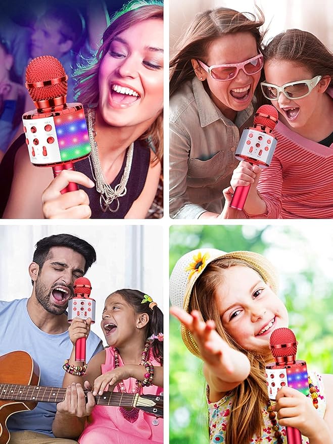 BlueFire 4 in 1 Karaoke Wireless Microphone with LED Lights, Portable Microphone for Kids, Great Gifts Toys for Kids, Girls, Boys and Adults (Red)-CubbioJoy