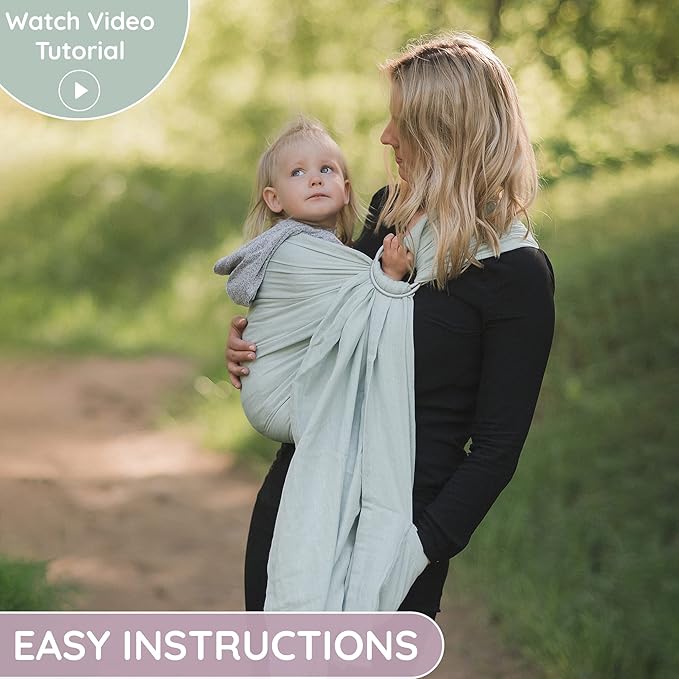 Baby Sling Carrier – Breathable 100% Cotton Wrap for Infant Support, Ring Sling Baby Carrier – Adjustable Muslin Fabric, Light Green Baby Carrier Newborn to Toddler – Soft Chest Hold for Travel-CubbioJoy