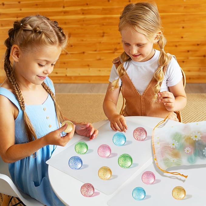 JOYIN 24 PCS Glitter Bouncy Balls, 6 Styles 32mm Assorted Bouncy Balls Bulk with Storage Bag, Bounce Toys for Kids Party Favors Birthdays Gifts Goodie Bags Stuffers Carnival Prizes-CubbioJoy