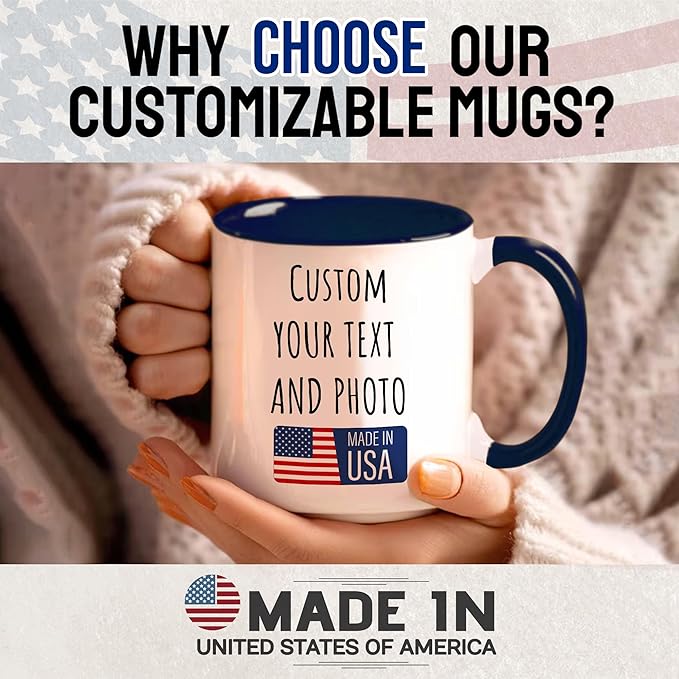 Custom Mug Upload Your Picture Personalized Coffee Mug with Photo Text Name Customized Cup Unique Ideas Gifts for Men Women Mom Dad Girlfriend Boyfriend Friend Family (Dark Blue, 15oz)-CubbioJoy