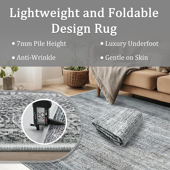 5x7 Area Rug Living Room Rugs - Washable Rug Large Modern Abstract Soft Thin Carpets Indoor Floor No Slip Vintage Carpet for Bedroom Under Dining Table Nursery Home Office Decor Gray Blue-CubbioJoy