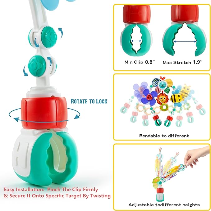 Adjustable Arch Bassinet Toys for Infant & Toddlers, Stroller Arch, Baby Crib Toys with Fascinating Hanging for Stimulating Baby’s Senses and Developing Motor Skills-CubbioJoy