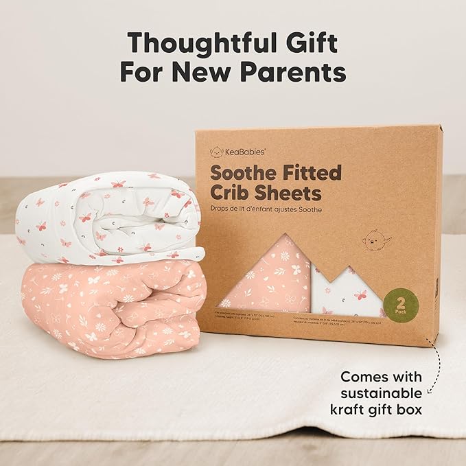 KeaBabies 2-Pack Organic Crib Sheets for Boys, Girls - 52x28 Fitted Crib Mattress Sheet Neutral, Breathable Jersey Cotton Cover for Baby Bed, Toddler Mattress, Soft & Cute Prints (Butterflies)-CubbioJoy