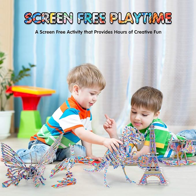 3D Coloring Puzzle Set, Arts and Crafts for Girls and Boys Age 6 7 8 9 10 11 12 Year Old, Fun Educational Painting Crafts Kit with Supplies for Kids, Birthday Toy Gift for Kids-CubbioJoy