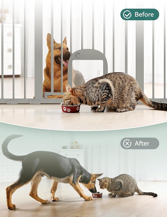Babelio 29-48" Extra Wide Baby Gate with Adjustable Cat Door,Easy Install Pressure/Hardware Mounted,Auto Close Pet door for Stairs,House,Doorways,Effortless Walk Thru,Gray-CubbioJoy