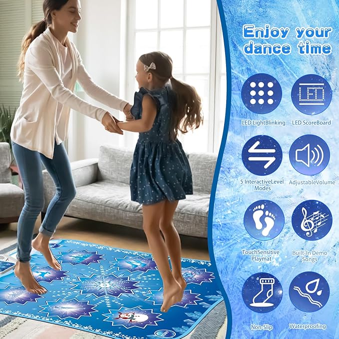 Dance Mat Kids Frozen Toys - Electronic Dance Mat for Girls Boys, Kids Dance Mat 5 Game Modes, Built-in Music, Touch Sensitive Light Up LED, Dance Floor Mat, Gifts for 3 4 7 12 Year Old Girls Boys-CubbioJoy