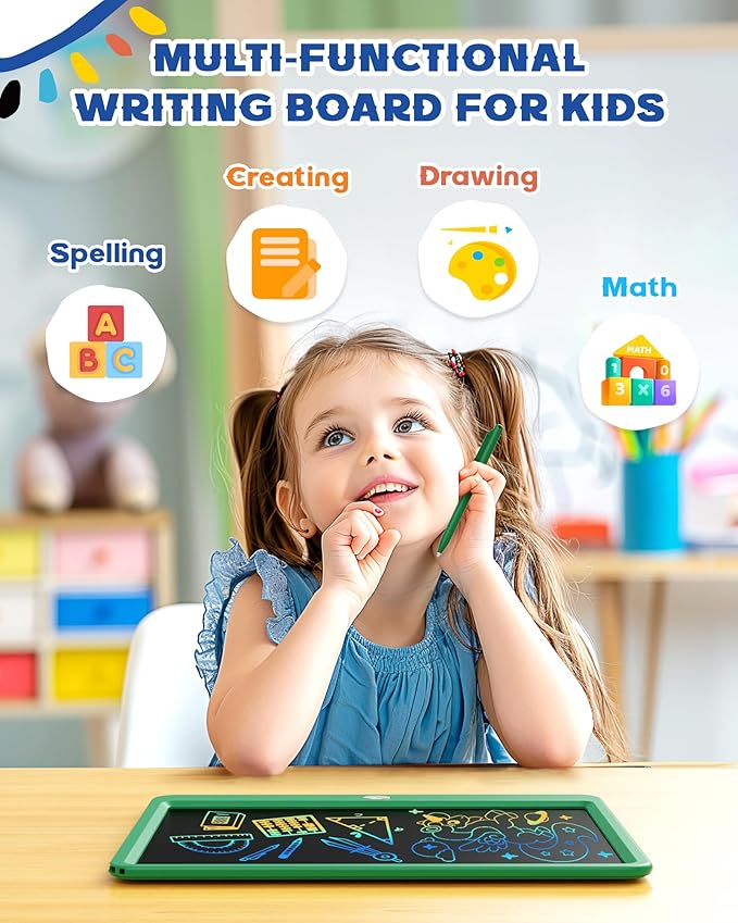 Bravokids 12 Inch LCD Writing Tablet for 3 Year Olds - Electronic Drawing Pad and Doodle Board as Educational Birthday Gifts for Girls and Boys (Green)-CubbioJoy