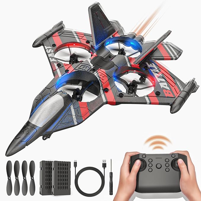BEZGAR Drones for Kids | 2.4GHZ RC Plane, Remote Control Airplane, RC Helicopter, 360° Flip Fighter Jet Toy, Toys for ages 8-13 with Colorful LED Navigation Lights Red-CubbioJoy