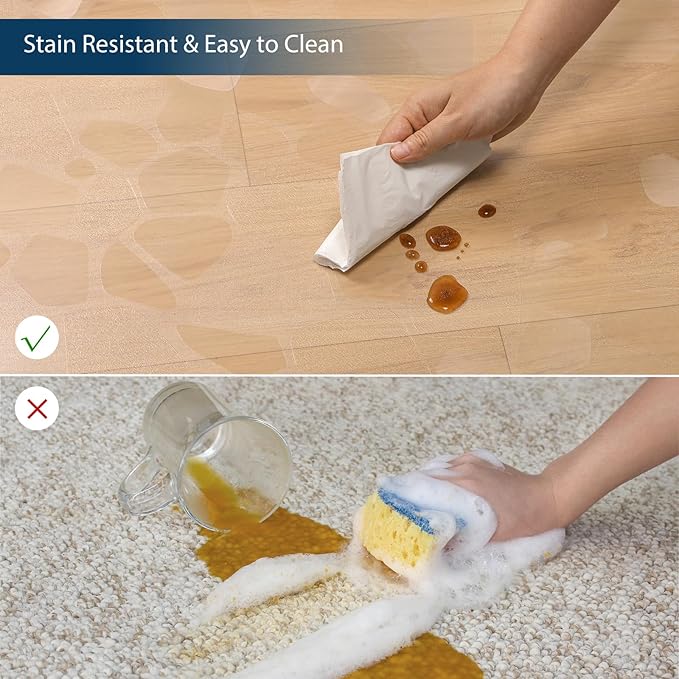 Clear Area Mat for Hard Floors，5'×7' No Slip Vinyl Floor Mats for Under Dining Table, Pebble Patterned Waterproof Rug Protector for High Traffic Areas, Pet Litter Mat-CubbioJoy