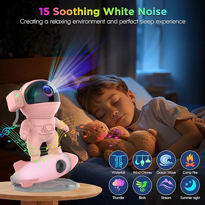 Astronaut Galaxy Projector for Bedroom, Star Projector Galaxy Light with App & Remote Control, White Noises, Bluetooth Speaker, Rocket Night Light for Kids, Ceiling, Gifts, Room Decor-CubbioJoy