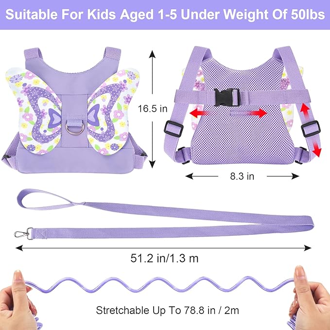 Accmor Toddler Harness Leash + Anti Lost Wrist Link, Cute Butterfly Kids Leash Wristband Assistant, Adorable Child Walking Harness Strap Adjustable Belt Protector for Baby Girls to Outdoor Travel-CubbioJoy