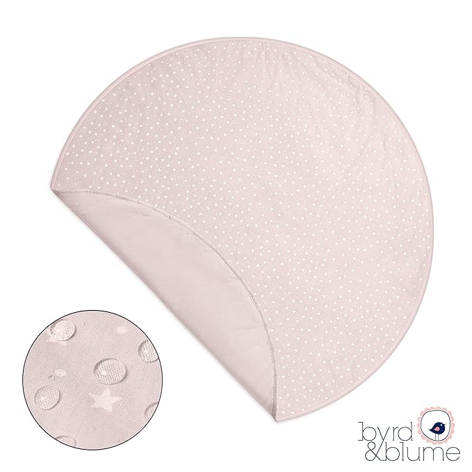 Byrd & Blume Round Baby Play Mat, Organic Cotton Soft Padded Nursery Floor Mat, Safe Hypoallergenic Baby Mat, Reversible, Foldable, Portable Infant Tummy Time Mat Fits Tents & Playpens (40"x40") Pink-CubbioJoy