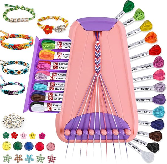 Arts and Crafts for Kids Ages 8-12,Friendship Bracelet Making Kit for Girl,Kids Jewelry Making Kit with 28 Pre-Cut Threads,Christmas Birthday Gifts for Ages 6 7 8 9 10 11 12 Year Old Pink/Purple-CubbioJoy