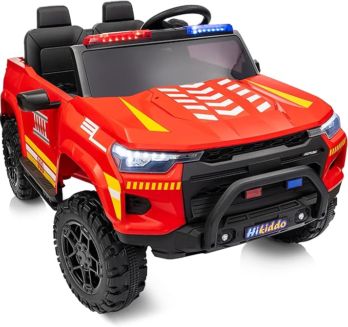 12V 7Ah Electric Fire Truck Ride-On Toy for Big Kids, 2 Seater Kids Ride on Car SUV w/Remote Control, Bluetooth - Red-CubbioJoy