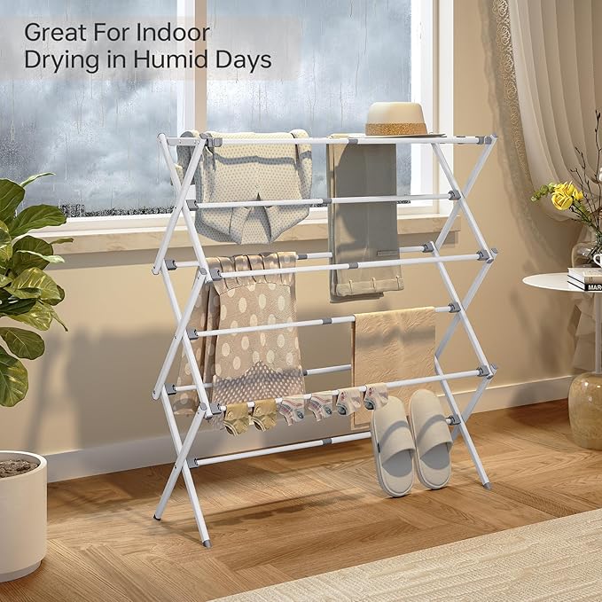 APEXCHASER Drying Rack Clothing, Clothes Drying Rack Foldable, Laundry Drying Rack Expandable, Small Clothe Hanger for Baby Clothes Towels Bibs, Socks, Clothes Airer for Indoor & Outdoor Use, White-CubbioJoy