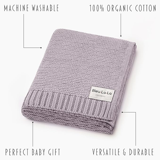 Heritage Knit Organic Swaddle Blanket for Girls - 100% Soft Luxury Cotton Knit Receving Swaddler - Warm Cozy Crib Swaddling Blanket for Newborns Infants & Toddler (0-2Yrs - Dreamy Lilac)-CubbioJoy