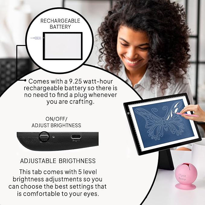 iVyne Rechargeable A4 Light Pad for Tracing & Weeding - LED Light Board for Weeding Vinyl - for Cricut Vinyl Weeding Tools - Ultra-Thin & Portable - Perfect for Artists & Crafters - Black-CubbioJoy