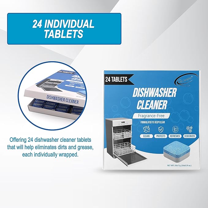 Air Jungles Dishwasher Cleaner Tablets 24 Count, Fragrance Free, Deep Cleaning Descaler Pods, Clean Dishwasher Machine, Remove Limescale, Hard Water, Calcium, Odor, 12 Month Supply-CubbioJoy