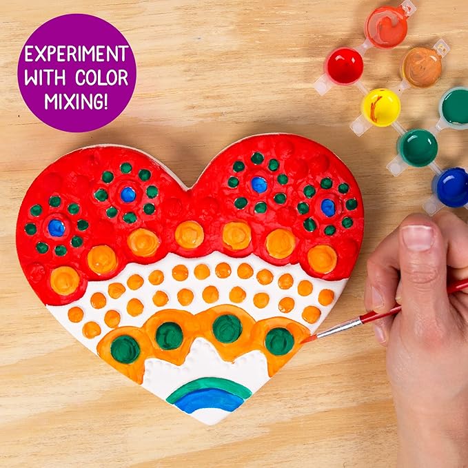 Creative Roots Mosaic Heart Stepping Stone, Includes 7-Inch Ceramic Stepping Stone & 6 Vibrant Paints, Mosaic Stepping Stone Kit, Paint Your Own, DIY Stepping Stone Kit for Kids Ages 8+-CubbioJoy