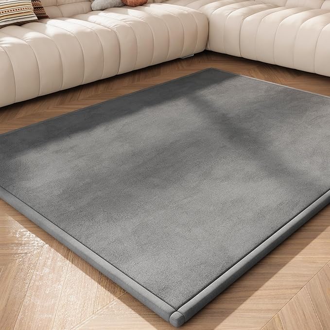 Baby Play Mat for Floor, 1.3'' Thick Memory Foam Tummy Time Mat - Super Soft Coral Velvet Nursery Rug with Non-Slip Backing, Crawling Rug for Toddlers/Infants, Yoga & Tatami Use, 71''x 79''-CubbioJoy