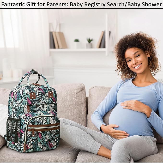 Diaper Bag Backpack Tote for Women Large Capacity, Baby Bag with Insulated Pockets Multifunctional Diaper Bags For Baby Girl Boy Waterproof Baby Bags For Boys Girls Mama Maternity Bag Colorful Leaves-CubbioJoy