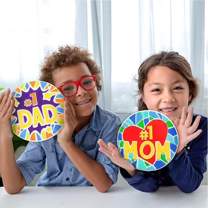 Creative Roots Paint Your Own #1 Dad Stepping Stone, Paintable Ceramic 7 in. Stone, Includes 6 Acrylic Paints & Paintbrush, Great Arts and Crafts for Kids Ages 8-12, Father's Day Gift-CubbioJoy