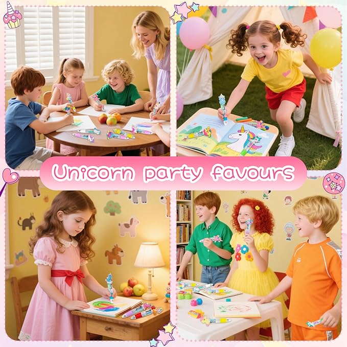 30Pcs Mini Multicolor Pens in One 4-in-1 Cute Pens Bulk for Kids, Ballpoint Pen for Birthdays and Children's Parties, Fun Gifts Assorted Ink Kawaii Pen(unicorn)-CubbioJoy