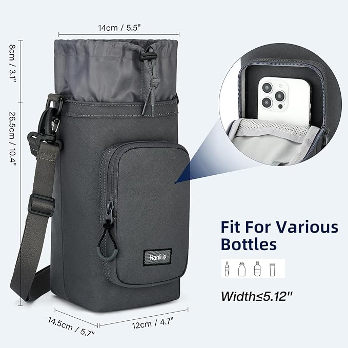 Insulated Water Bottle Carrier Bag with Strap Phone Pocket for 25/32/40/64 oz Tumbler Cup, Water Bottle Holder-CubbioJoy