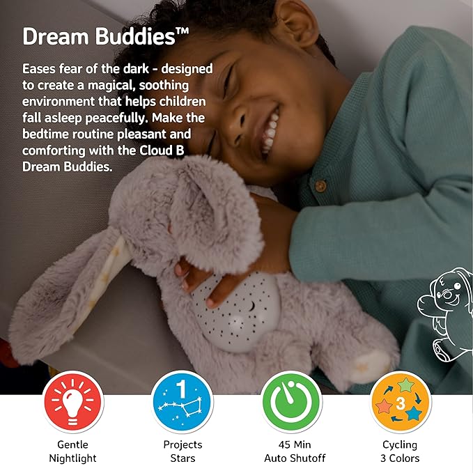 Cloud B Dream Buddies Benny The Bunny - The Soothing Mini Baby Night Light Kids Love | Star Projector Sleep Aid with Gentle Lights and Auto Shut Off | Newborn Essentials Baby Toys-CubbioJoy