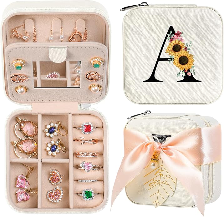 AYGXU Travel Jewelry Box for Women and Girls - Small Case With Initial A-Z - Teacher Gifts-CubbioJoy