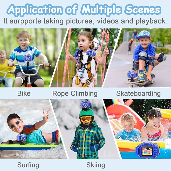 Agoigo Kids Waterproof Camera - Children Underwater HD Video Digital Camcorder, Portable Travel Toy for Toddler - Ideal Christmas Birthday Gifts for Boys Girls Age 3-12 with 32GB Card (Dark Blue)-CubbioJoy