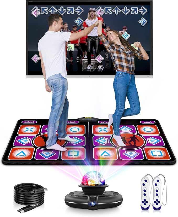Double Dance Mat, Flannel Dance Mat for TV with HD Camera, Dual User Play Mat with Wireless Controller, Non-Slip Dance Pad for Kids Adults Girls Boys-CubbioJoy