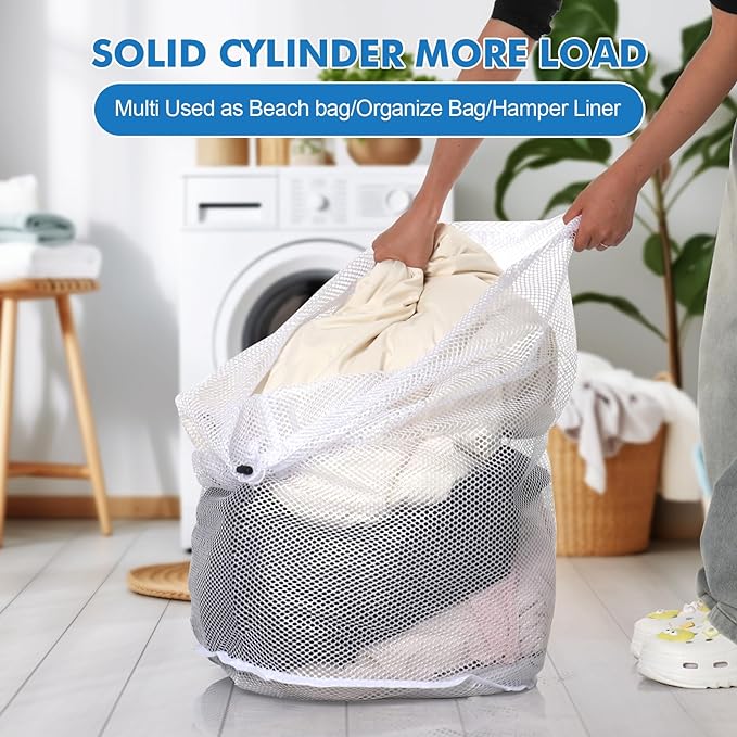 3Pcs Mesh Laundry Bags Washing Machine Mesh Wash Bags Jumbo for Delicates Clothes,Bed Linen,Toys with Drawstring Closure Sturdy(3 XXLarge 28 x 26 Inches)-CubbioJoy