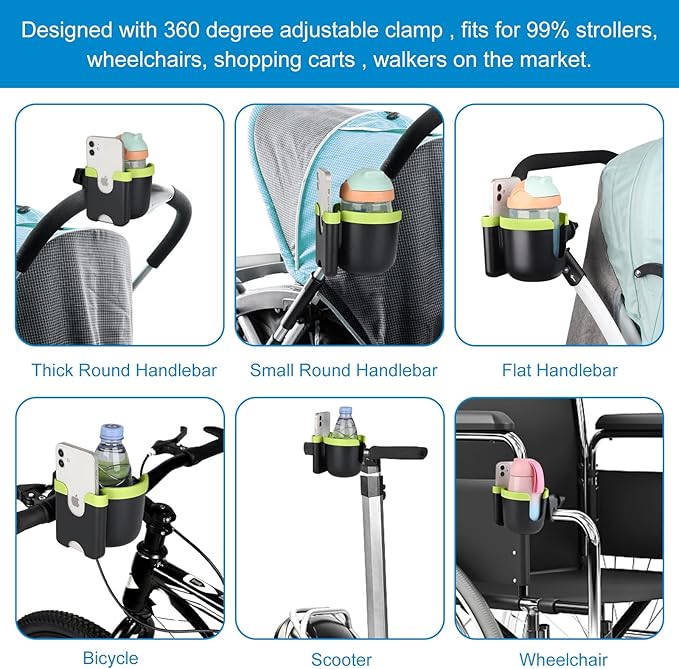 Accmor Stroller Cup Holder with Phone Holder, Bike Cup Holder, Universal Cup Holder for Uppababy Nuna Doona Strollers, 2-in-1 Cup Phone Holder for Stroller, Bike, Wheelchair, Walker, Scooter-CubbioJoy