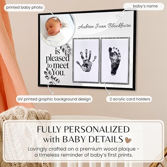 Inkless Hand and Footprint Kit, Baby Keepsake Plaque & Baby Shower Gifts - Ideal as Mom To Be Gift, Nursery Picture Frames, Clean Touch Hand and Footprint Kit (Style 1 - Design 5)-CubbioJoy