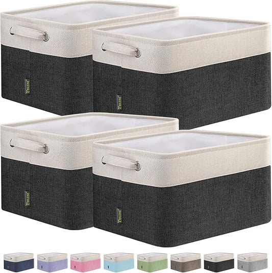 BALEINE Fabric Storage Bins for Shelves, Linen Storage Baskets for Organizing, Decorative Closet Storage Bins for Clothes, Toys, Home Storage (Black, 4 Pack)-CubbioJoy