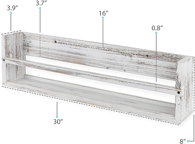 Brightmaison Polynez 30" Floating Shelves for Wall Decor, Kids Bookshelf, Nursery Book Shelves, Multiuse Shelf Set of 2 Wood Burnt White-CubbioJoy