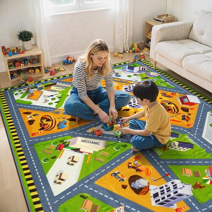 STARUIA Kids Cars Rug for Playroom, 5.3x6.6 Car Rugs for Kids Toy Cars, Non-Slip City Road Map Rug for Boy Bedroom, Educational Toddler Carpet Play Mat for Kid Room Classroom Nursery(63"x78")-CubbioJoy