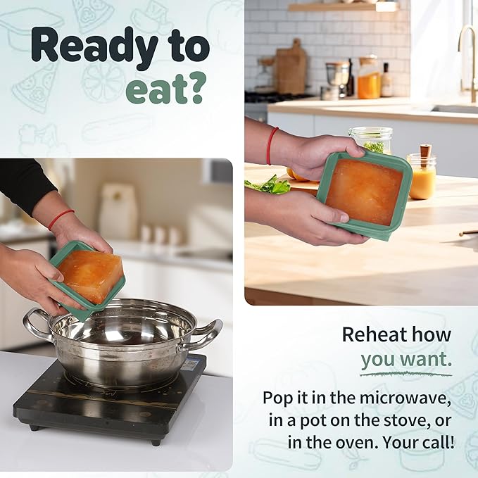 2-Cup Silicone Freezer Trays with Lids – Perfect for Meal Prep, Portion Control, and Easy Freezing-Meal Prep Container Molds for Soup,Leftovers (Green, 2 pack)-CubbioJoy