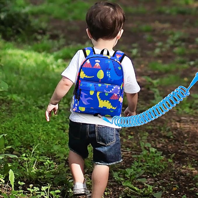 Accmor Toddler Backpack Leash with Anti Lost Wrist Link, Cute Mini Child Walking Harnesses Keep Kids Close Back Pack Rope Tether Rein for Baby Boys (Blue/Dino)-CubbioJoy