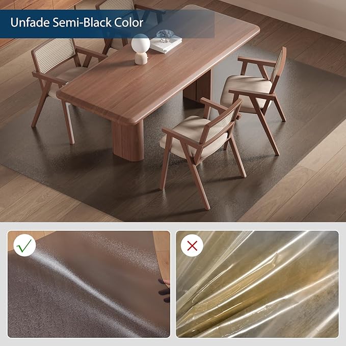 Area Mat for Hard Floors, 4'×6' Semi-Clear Black Vinyl Floor Protector for Under Dining Table, Waterproof Non-Slip Plastic Rug, Splat Mat for Under High Chair-CubbioJoy
