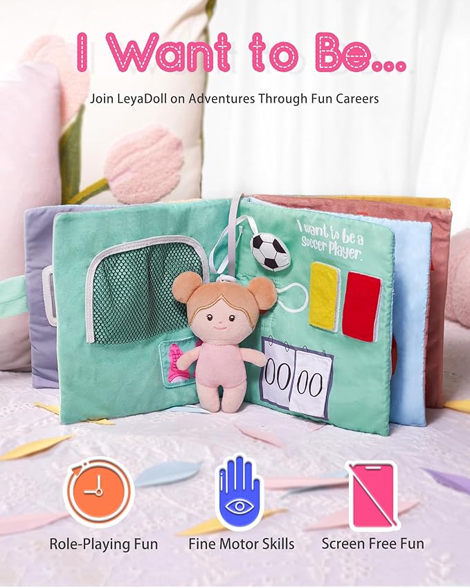 Interactive Sensory Soft Cloth Book, Educational Crinkle Quiet Activity Busy Book for Babies,Toddler Travel Toy Gift for Boys and Girls (I Want to Be)-CubbioJoy