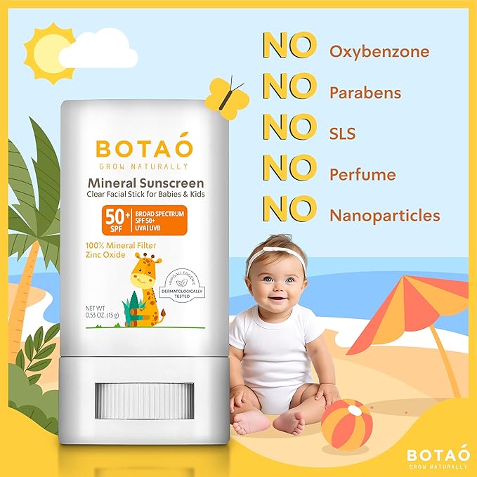 baby Mineral Sunscreen Stick 100% Zinc Oxide SPF 50+ Water Resistant UVA/UVB Protection Easy to Apply Fragrance Free, babies & kids, for sensetive skin, Unscented-CubbioJoy