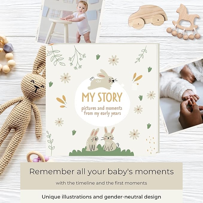 Baby Book Keepsake Gender Neutral to Paste Photos and Writing with +50 Pages and Stickers - Baby Memory Book from the First Year to 5th - Newborn Gifts, Baby Shower and Gender Reveal-CubbioJoy