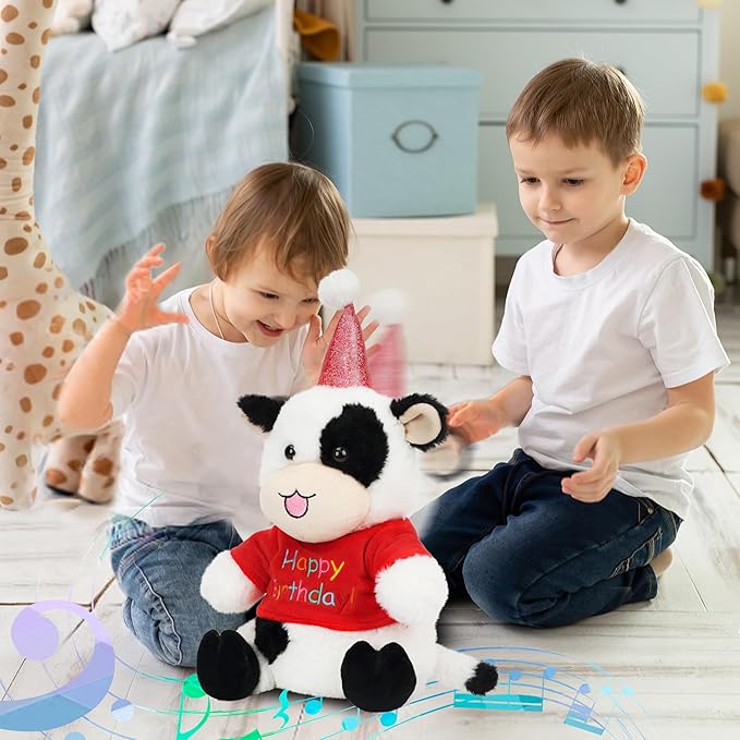 Cuteoy Happy Birthday Cow Musical Stuffed Animal Shaking Singing Dancing Plush Toy Electric Interactive Animated Plushies Gifts for Kids Girls Boys-CubbioJoy