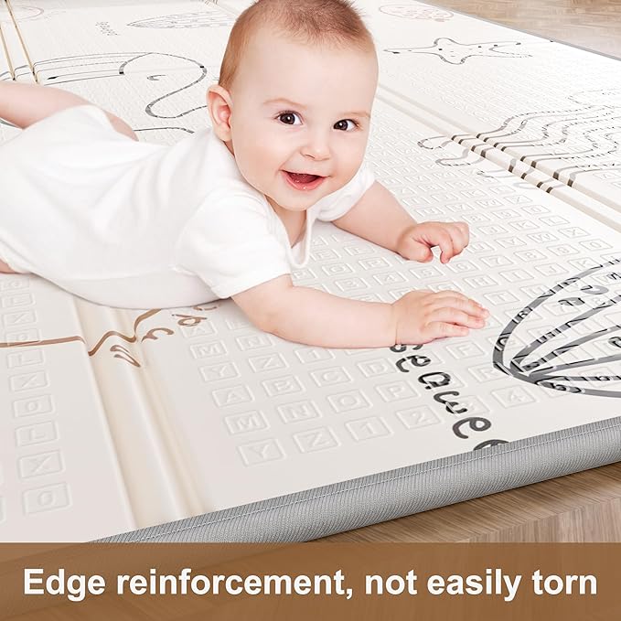 59x59 Baby Play Mat, Foldable Baby Mat for Floor Tummy Time and Crawling Mat, Waterproof & Anti-Slip Reversible Portable Play Mat for Toddler Infant-CubbioJoy
