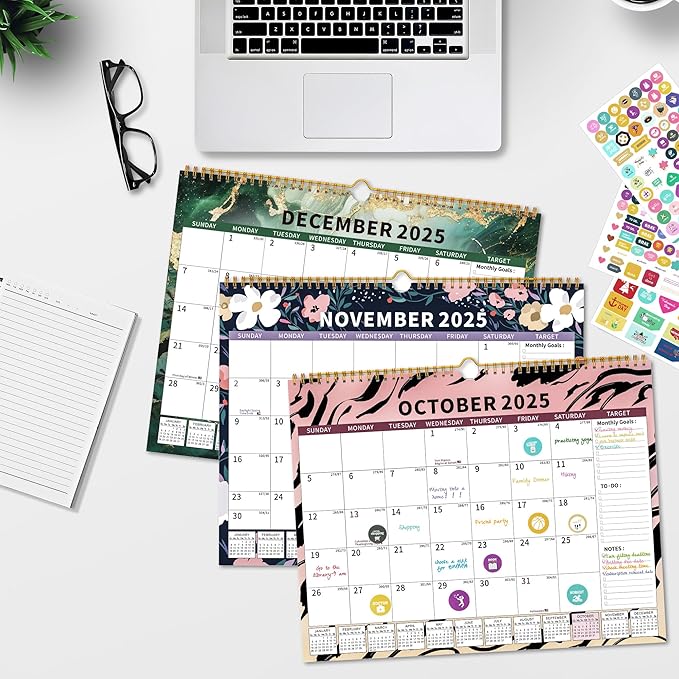 2025 Calendar, Wall Calendar 2025-2026 Planner Hanging Spiral Bound Magnetic Fridge Calendars 15" x 12", Use Jan 2025 - Jun 2026-CubbioJoy