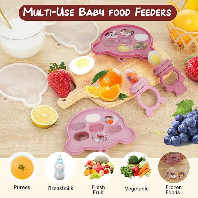 Baby Breastmilk Popsicle Molds & Baby Fruit Feeder (6 Pack), WAJIAYON Baby Food Freezer Tray Storage Containers, Silicone Teething Pacifier Feeder and Teether for Babies,Moss and Fawn Baby Feeder-CubbioJoy